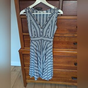 Max Studio Gray and White Striped Midi Dress